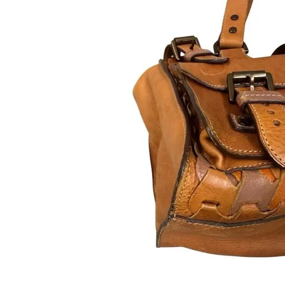 Mulberry Camel Cognac & Taupe Interlocking Woven Leather Roxanne Tote Bag Y2K - Picture 6 of 16